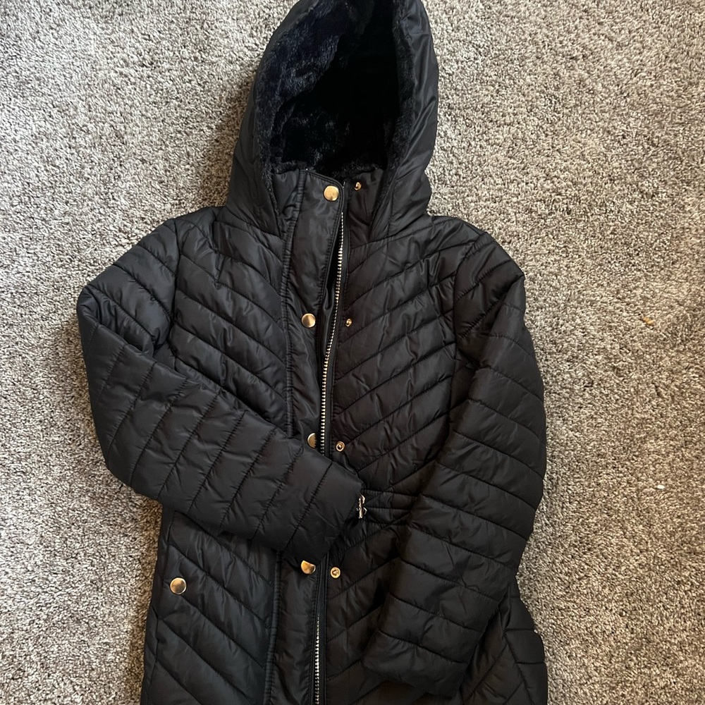 Black Quilted Hooded Jacket